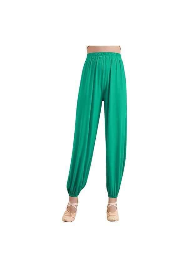 Womens Ballet Dance Pants,Loose Fit,Stretchy,Harem Pants,Elastic Waist,Lightweight Workout Trousers,Green,Size 2XL