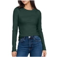 thumbnail image 1 of ZHYou Womens Basic Slim Fit Long Sleeve T-Shirts,Crew Neck,Soft Tops,Army Green,Size S, 1 of 5