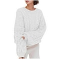thumbnail image 1 of ZHYou Womens Cable Knit Oversized Sweaters Knitted Tops Thick Warm Lantern Sleeves Soft Comfortable Tops,White,Size XL, 1 of 4