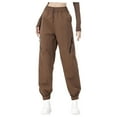 thumbnail image 1 of ZHYou Womens Cargo Pants,Elastic Waist,Zip Pockets,Baggy Fit,Sporty Drawstring Joggers Trousers,Coffee,Size XL, 1 of 6