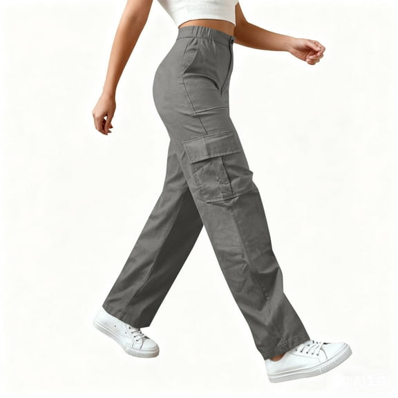 ZHYou No Boundaries Womens Cargo Pants,High Waist,Multi Pockets,Baggy Fit,Casual,Fashion,Work Pants,Durable Stretchy Pull On Trousers,Gray,Size L