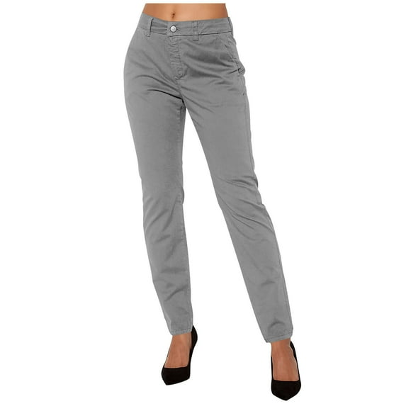 ZHYou Womens Chino Pants,Slim Fit,Stretch,Tailored Classic Dress Pants with Pockets,Gray,Size XL