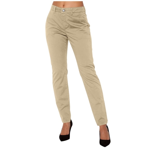 ZHYou Womens Chino Pants,Slim Fit,Stretch,Tailored Classic Dress Pants with Pockets,Khaki,Size XL