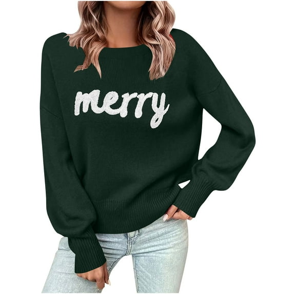 ZHYou No Boundaries Womens Christmas Sweaters Cute Knitted Scoop Neck Casual Pullover Tops,Green,Size S