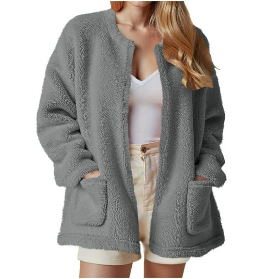 ZHYou No Boundaries Womens Coats Plush Fleece,Soft Sherpa Cardigan Sweaters,Warm Fuzzy Outerwear,with 2 Pockets,Dark Gray,Size:S