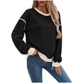thumbnail image 1 of ZHYou Womens Color Block Sweatshirts,Casual Tops,Loose Fit,Soft,Comfortable Contrast Trim Crew Neck Tees,Black,Size S, 1 of 9