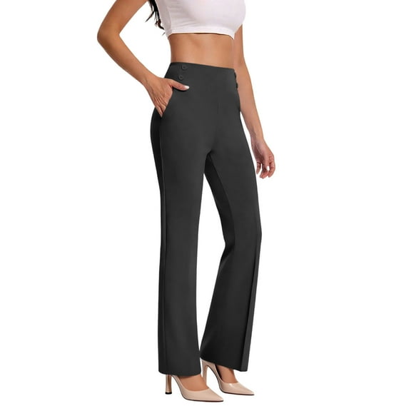 ZHYou No Boundaries Womens Dress Pants,Bootcut,Stretch,High Waisted,Pull On,Flared,Trousers with Pockets,Black,Size XL