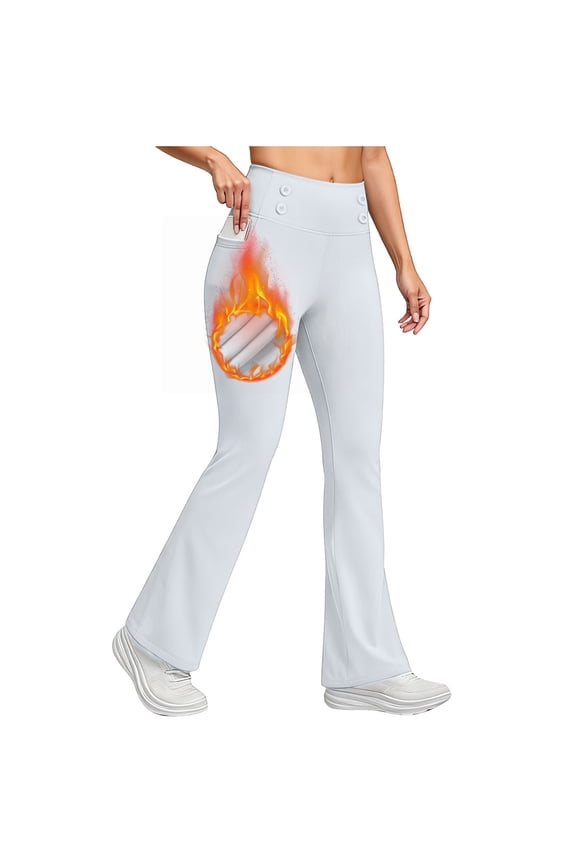 ZHYou Womens Dress Pants Fleece Lined Work Pants for Winter, Waterproof Thermal Flare Leggings with Pockets,White,Size M