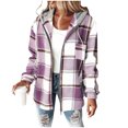 thumbnail image 1 of ZHYou Womens Flannel Plaid Jacket,Long Sleeve Shacket,Fleece Lined Hooded Jackets,Warm Thick Drawstring Coats,Purple,Size:L, 1 of 5