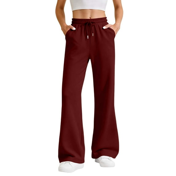 ZHYou Womens Flared Sweatpants,Elastic Drawstring Waist Loose Fit Casual Comfy Trousers with Pockets,Wine,Size XL