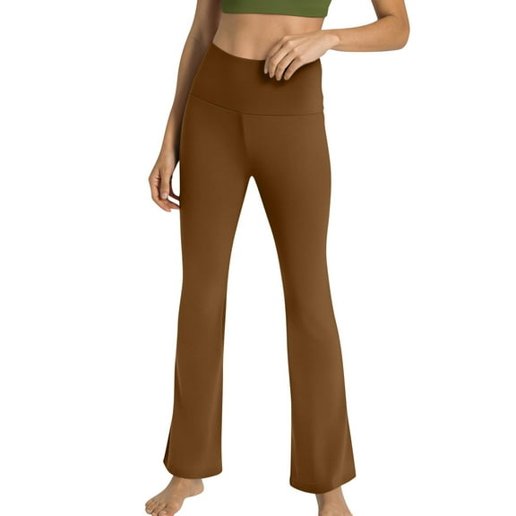 ZHYou No Boundaries Womens Flared Yoga Pants,Stretchy,High Waist,Bootcut,Workout,Moisture Wicking Trousers,Brown,Size L