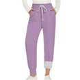 thumbnail image 1 of ZHYou Womens Fleece Lined Sweatpants,Elastic Drawstring Waist Joggers,Cuffed Hem Lounge Pants,Purple,Size L, 1 of 3