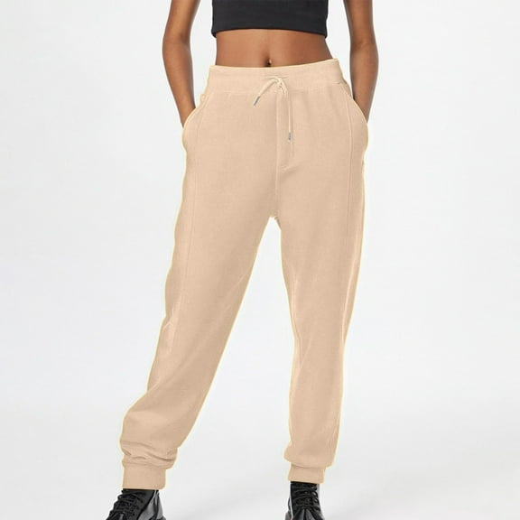 ZHYou No Boundaries Womens Fleece Sweatpants,Elastic Waistband Jogger with Pockets,Drawstring Loungewear Trousers with Pockets,Beige,Size L