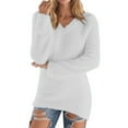 thumbnail image 1 of ZHYou No Boundaries Womens Fuzzy Pullover Sweaters,Long Sleeve,V-Neck,Soft,Plush,Knit Cozy Oversized Tunic Tops,White,Size M, 1 of 7