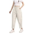 thumbnail image 1 of ZHYou Womens Harem Pants,Elastic Waist,Loose Fit,Baggy Casual Trousers,Drawstring Comfy Pants,Beige,Size 4XL, 1 of 4