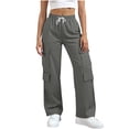 thumbnail image 1 of ZHYou Womens High Waisted Wide Leg Cargo Pants Baggy Casual Trendy Work Pants with Pockets,Dark Gray,Size 2XL, 1 of 9
