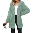 thumbnail image 1 of ZHYou Womens Hooded Fleece Cardigan Coats,Soft Plush Sherpa Jacket Outerwear with Pockets,Warm Winter Sweater Overcoats,Green,Size:L, 1 of 8