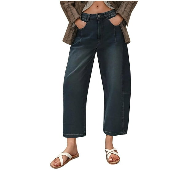 ZHYou No Boundaries Womens Jeans,High Waisted,Wide Leg,Cropped Flare Trousers,Classic Vintage Wash Denim Pants,Black,Size L