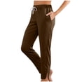 thumbnail image 1 of ZHYou Womens Jogger Pants,Slim Fit,Drawstring Elastic Waist,Soft Comfy,Side Split Trousers,with Pockets,Brown,Size XL, 1 of 8