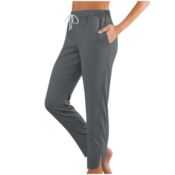 ZHYou Womens Jogger Pants,Slim Fit,Drawstring Elastic Waist,Soft Comfy,Side Split Trousers,with Pockets,Gray,Size S