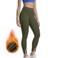 thumbnail image 1 of ZHYou Womens Leggings,Thermal Fleece Lined,Ankle Slit,Stretchy High Waisted Athletic Yoga Pants,Army Green,Size 2XL, 1 of 9