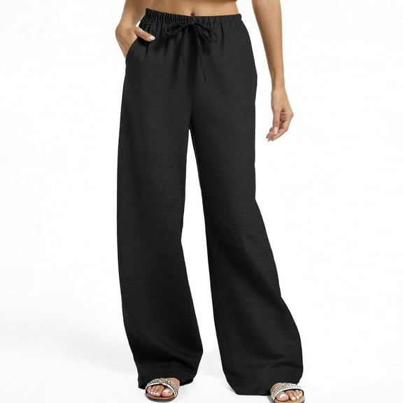 ZHYou No Boundaries Womens Linen Blend Harem Pants,Baggy,Elastic Waist,Flowy,Pull On Trousers,with Pockets,Black,Size L