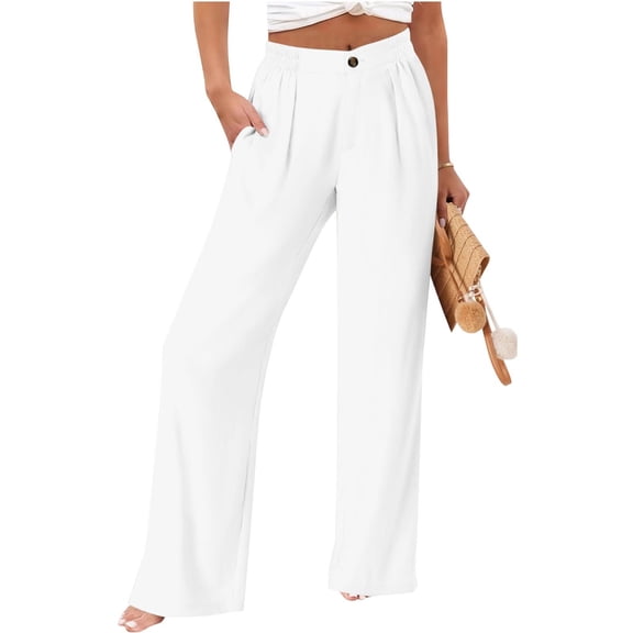 ZHYou No Boundaries Womens Linen-Blend Wide Leg Pants,High Waisted Flowy,Trousers with Pleated Detail,White,Size 2XL