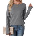 thumbnail image 1 of ZHYou Womens Long Sleeve Oversized T-Shirts,Crew Neck,Soft,Comfortable,Stretchy,Loose Fit,Casual Tops,Gray,Size 2XL, 1 of 8