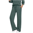 thumbnail image 1 of ZHYou Womens Lounge Pants,Ribbed Knit,Soft,Comfy,Drawstring Waist,Wide Leg,Pajama Trousers,Navy,Size L, 1 of 7