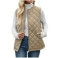 thumbnail image 1 of ZHYou Womens Outwear Quilted Vest,Stand Collar,Lightweight,Padded Gilet for Women,with Inside Pocket,Khaki,Size:L, 1 of 9