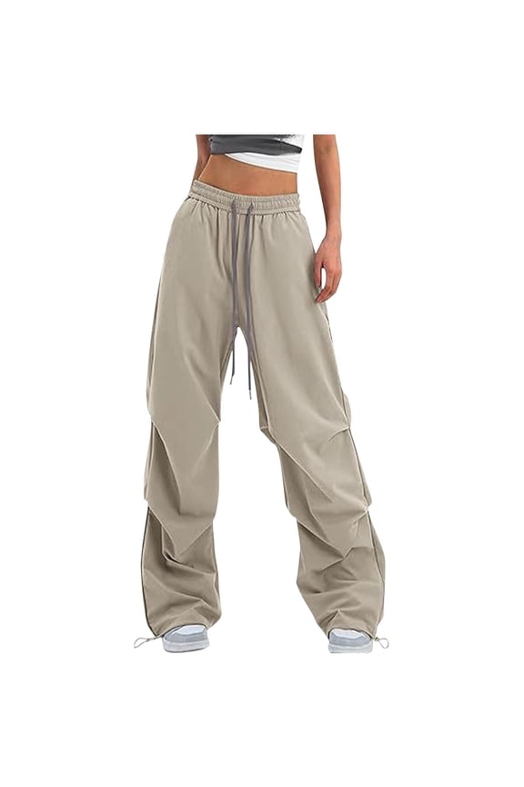 Womens Oversized Baggy Cargo Pants,High Waist,Drawstring Elastic Waistband,Loose Fit Streetwear Trousers,Khaki,Size 2XL