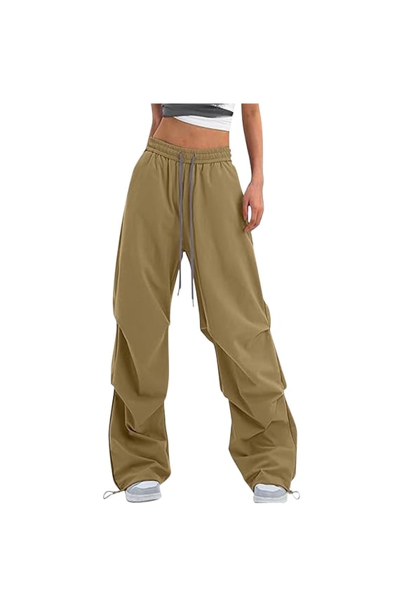 Womens Oversized Baggy Cargo Pants,High Waist,Drawstring Elastic Waistband,Loose Fit Streetwear Trousers,Yellow,Size M