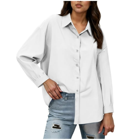 ZHYou No Boundaries Womens Oversized Blouses,Casual Button Down Shirts,Long Sleeve Workwear Dress Shirts,White,Size M
