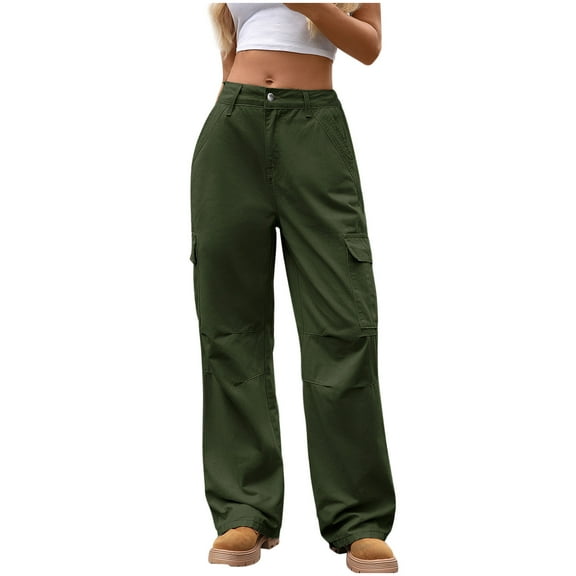 ZHYou No Boundaries Womens Oversized Cargo Jeans,High Waisted,Wide Leg,Denim Pants,Multiple Pockets Baggy Fit Trousers,Army Green,Size L