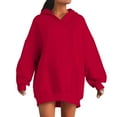 thumbnail image 1 of ZHYou Womens Oversized Hooded Sweatshirts,Long Sleeve Loose Fit Pullover Casual Comfortable Hoodies with Kangaroo Pocket,Red,Size 2XL, 1 of 5