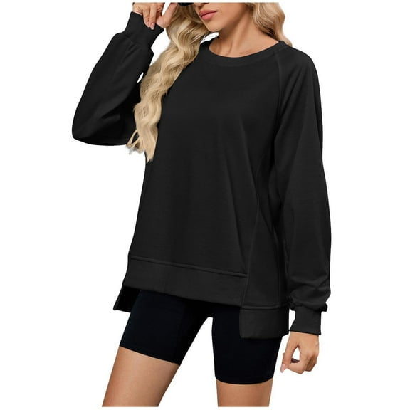 ZHYou No Boundaries Womens Oversized Sweatshirts,Long Sleeve,Crew Neck,Casual,Stylish Pullover Warm Tops,Black,Size M
