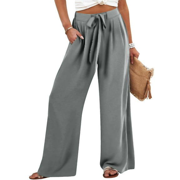 ZHYou No Boundaries Womens Palazzo Pants,Flowy,Wide Leg,Lightweight,Elastic Waist,Pull On,Trousers with Side Pockets,Gray,Size S