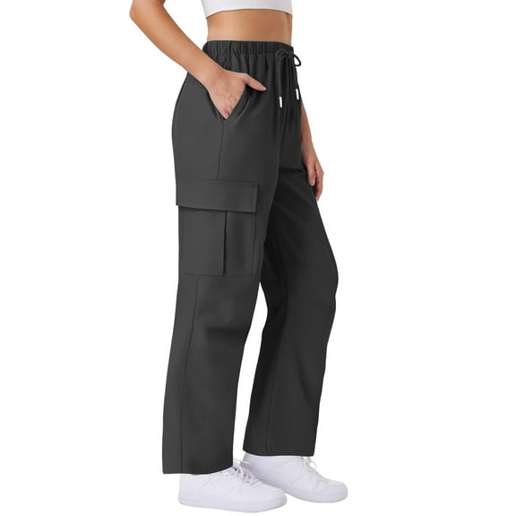 ZHYou Womens Plus Size Cargo Sweatpants,Wide Leg,Drawstring,Bottom Pants,Baggy Loose Casual Athletic Trousers,Dark Gray,Size 2XL