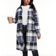 thumbnail image 1 of ZHYou Womens Plus Size Flannel Plaid Shirts,Long Sleeve Lounge Lapel Tartan Shacket Jacket,Long Button Down Coats,Blue,Size:XL, 1 of 7