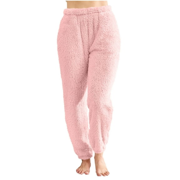 ZHYou No Boundaries Womens Plush Fleece Pajama Pants,Soft Comfy Warm Loose Fit Sleepwear Loungewear Trousers,Pink,Size L