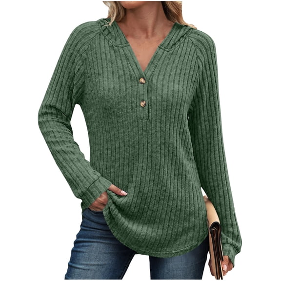 ZHYou No Boundaries Womens Ribbed Knit Henley Tunic Tops,V Neck,Button,Long Sleeve,Casual,Pullover,Soft,Comfy Sweaters,Army Green,Size M