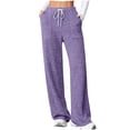 thumbnail image 1 of ZHYou Womens Ribbed Knit Wide Leg Pants,Soft Comfy Loose Fit Casual Drawstring Waist Trousers with Pockets,Purple,Size L, 1 of 7