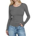 thumbnail image 1 of ZHYou Womens Slim Fit Ribbed Knit Long Sleeve Shirts,Crew Neck Basic Tops,Stretchy Comfortable Soft Casual Tees,Gray,Size M, 1 of 7