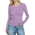 thumbnail image 1 of ZHYou Womens Slim Fit Ribbed Knit Long Sleeve Shirts,Crew Neck Basic Tops,Stretchy Comfortable Soft Casual Tees,Purple,Size S, 1 of 7