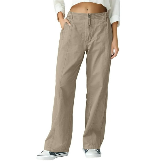 ZHYou Womens,Straight Leg,Utility Pants,Baggy Fit,Cargo Trousers with Functional Pockets,Khaki,Size XL