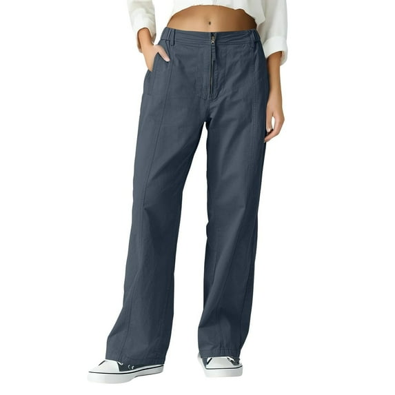 ZHYou Womens,Straight Leg,Utility Pants,Baggy Fit,Cargo Trousers with Functional Pockets,Navy,Size L