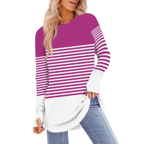 ZHYou No Boundaries Womens Striped Loose Fit Tunic Tops,Long Sleeve Casual Shirts,Soft Comfortable Oversized Blouses for Woemn,Pink,Size 2XL