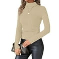 thumbnail image 1 of ZHYou Womens Sweaters,Slim Fit,Turtleneck,Ribbed Knitted Stretchy Fitted Warm Basic Tops,Khaki,Size L, 1 of 9
