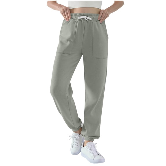 ZHYou Womens Sweatpants,Baggy Wide Leg Sweatpant,Fleece Lined Cuffed Leg Drawstring Sweat Pants,Gray,Size L