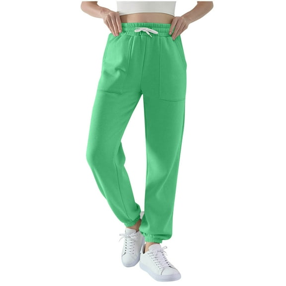 ZHYou No Boundaries Womens Sweatpants,Baggy Wide Leg Sweatpant,Fleece Lined Cuffed Leg Drawstring Sweat Pants,Green,Size 2XL